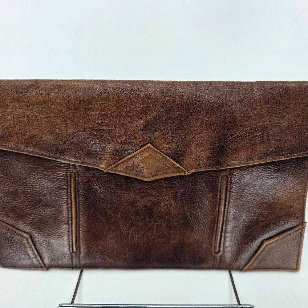 Vintage 70s Distressed Brown Envelope Portfolio Clutch Geometric Bag